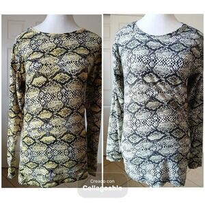 Set 2 Womens Blouse Top XL Long Sleeve Round Neck Snake Yellow/green Casual